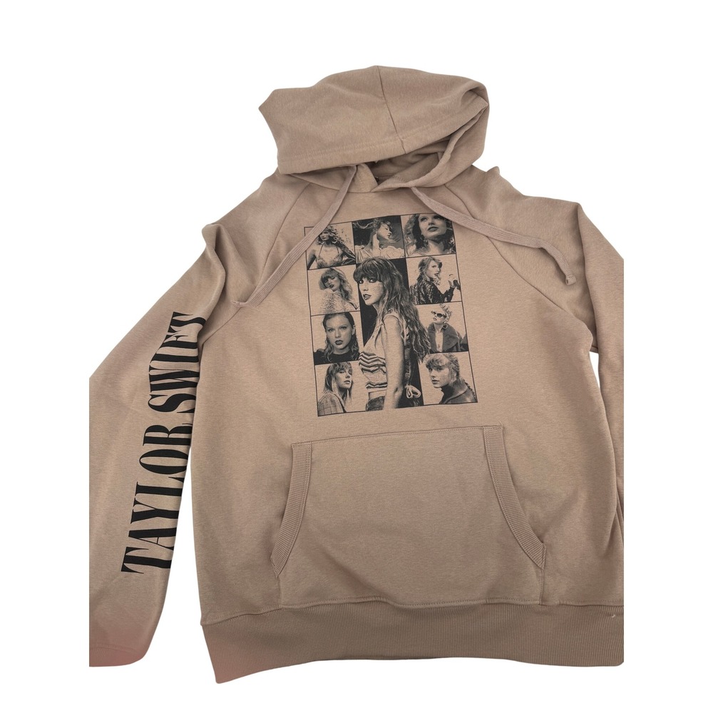 Taylor Swift The Eras Tour Hoodie Women Small Beige Graphic Concert Sweatshirt